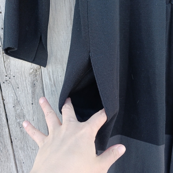 EILEEN FISHER Black Gray Silk Blend Color-block Knit A Line Open Cardigan Sz S - Picture 4 of 7
